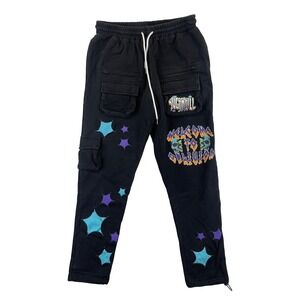 Sugarhill Cargo Sweatpants Star Patch Welcome Oblivion Mens XL Black Streetwear